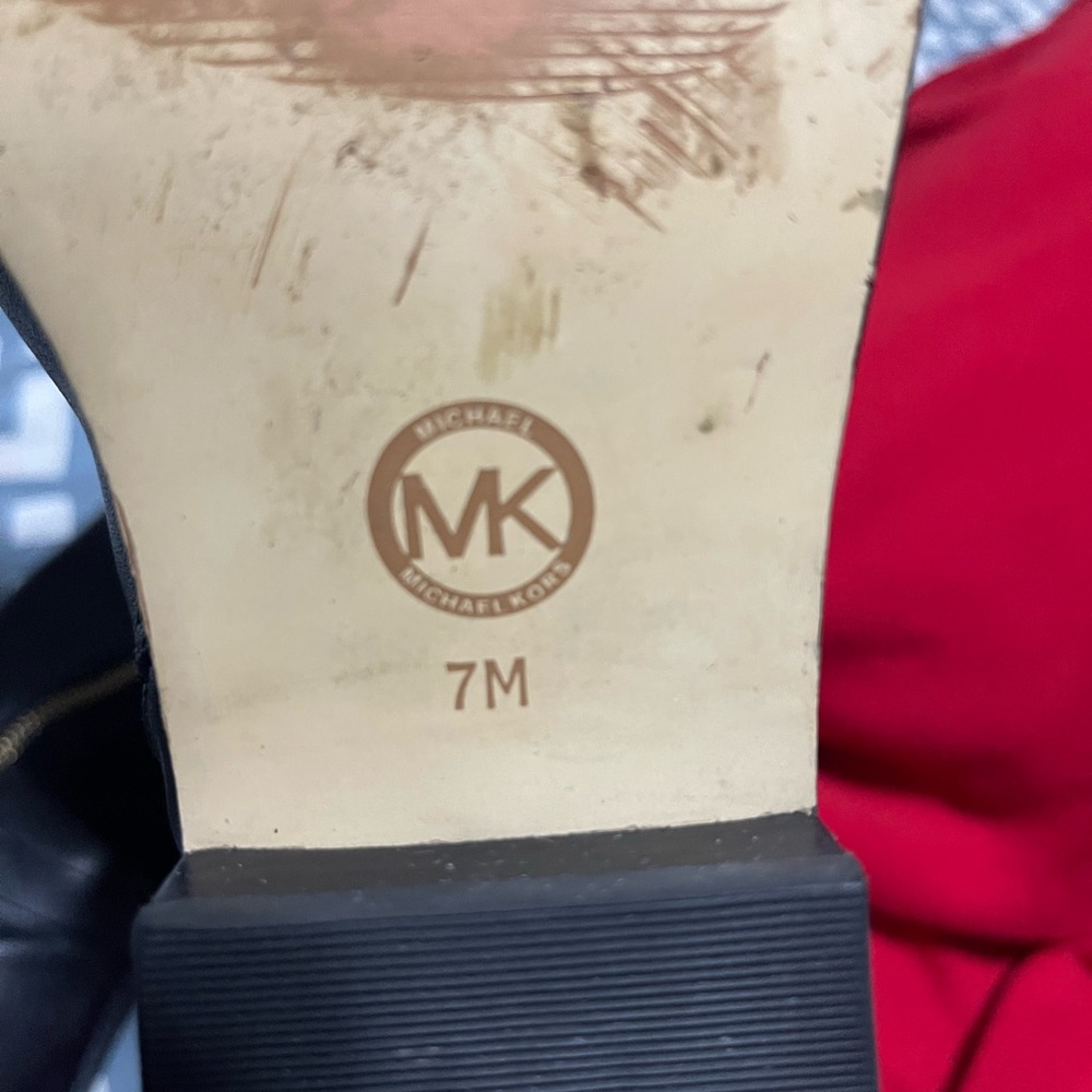 Michael Kors Black Leather Heeled Boots with Gold Accents - Picture 9 of 10